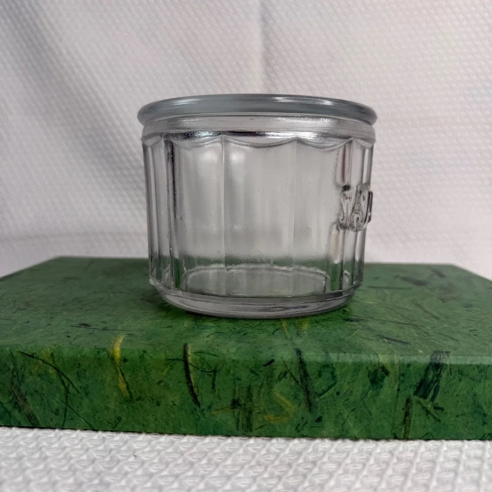 Vintage Clear Pressed Glass Salt Cellar Canister with Lid Paneled Embossed 4.25